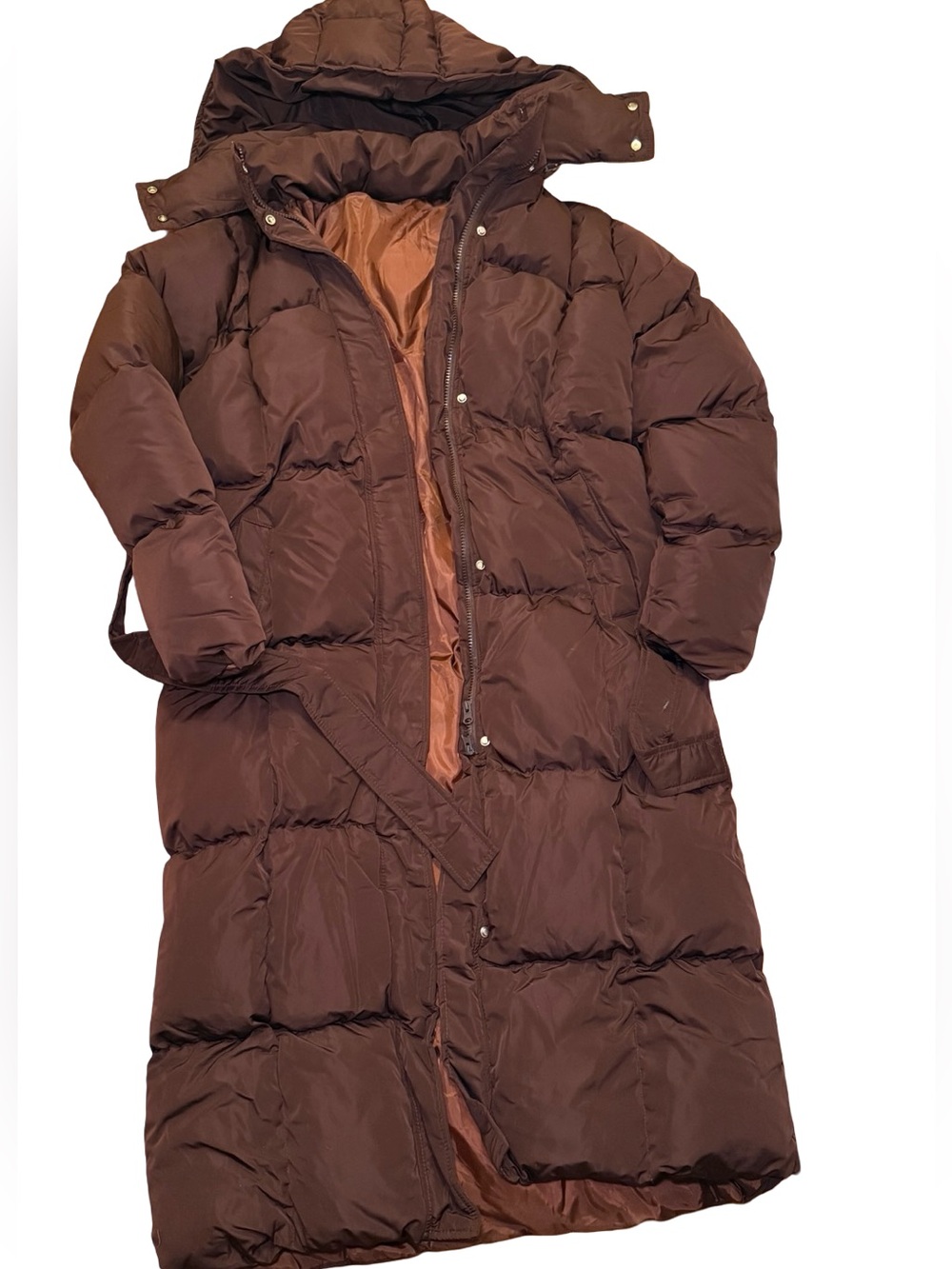 Long Quilted Puffer Coat - Brown